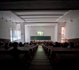 TUIASI students watching The Pianist during Multicultural Movie Night at the Faculty of Chemical Engineering, May 2025.